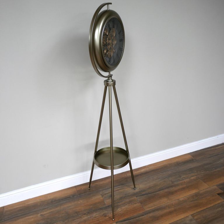 Industrial Clock - Tripod Leg - Round - Antique Brushed - Metal