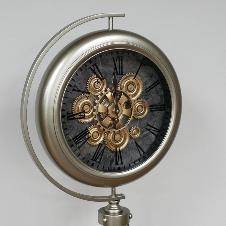 Industrial Clock - Tripod Leg - Round - Antique Brushed - Metal