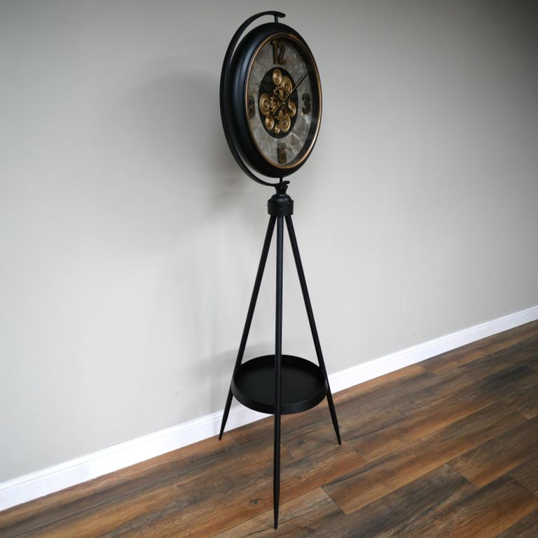Industrial Clock - Tripod Leg - Round - Black - Metal