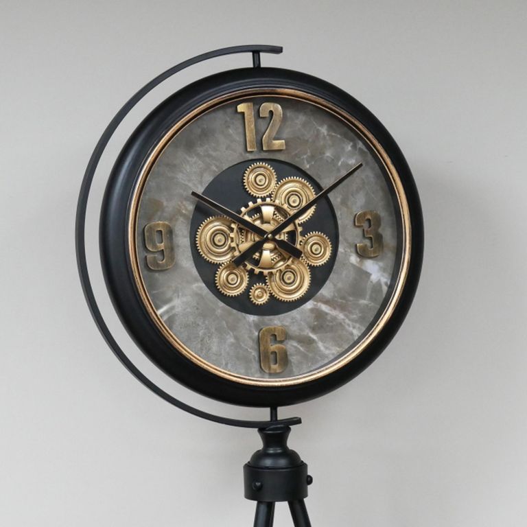 Industrial Clock - Tripod Leg - Round - Black - Metal
