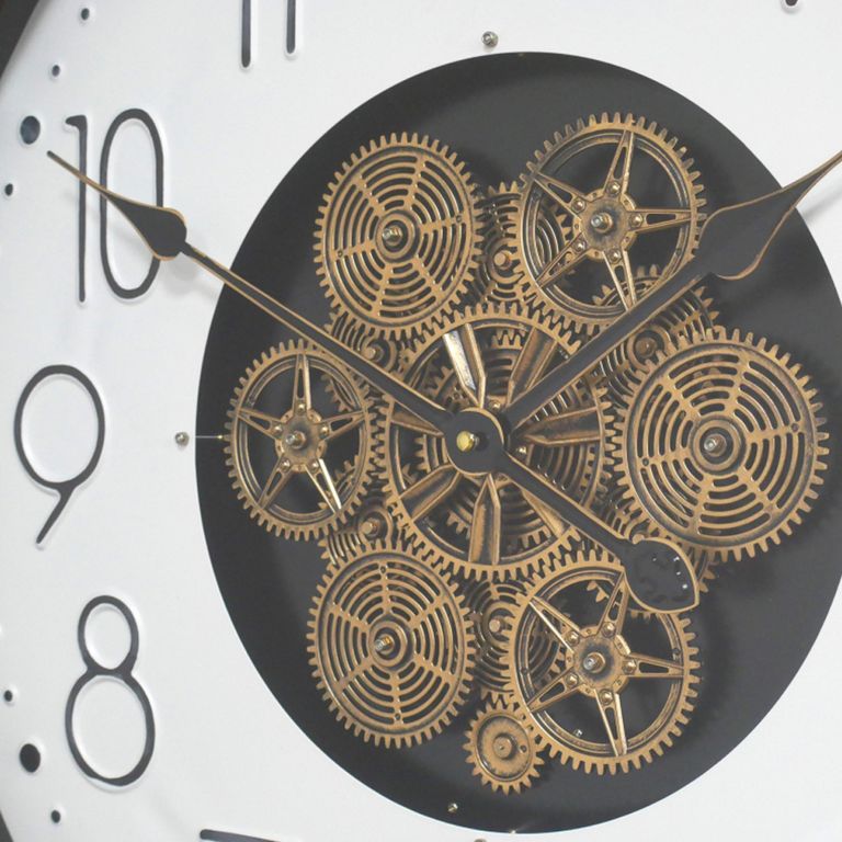 Industrial Wall Clock - with Cogs - Round - Black - Wood and Metal