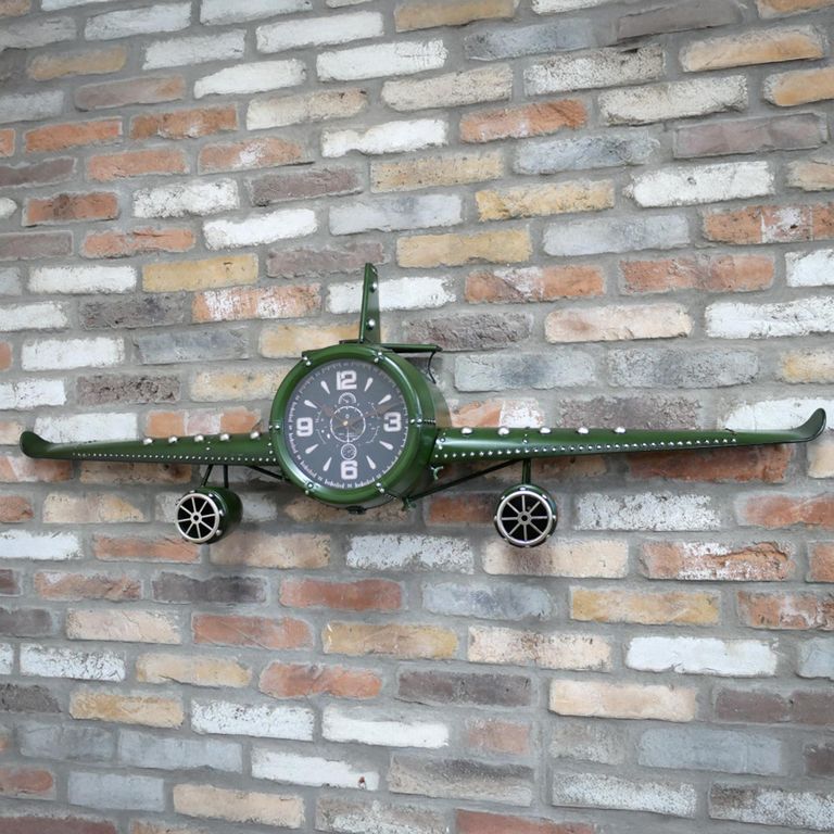 Vintage Aeroplane Wall Clock - Green - Metal