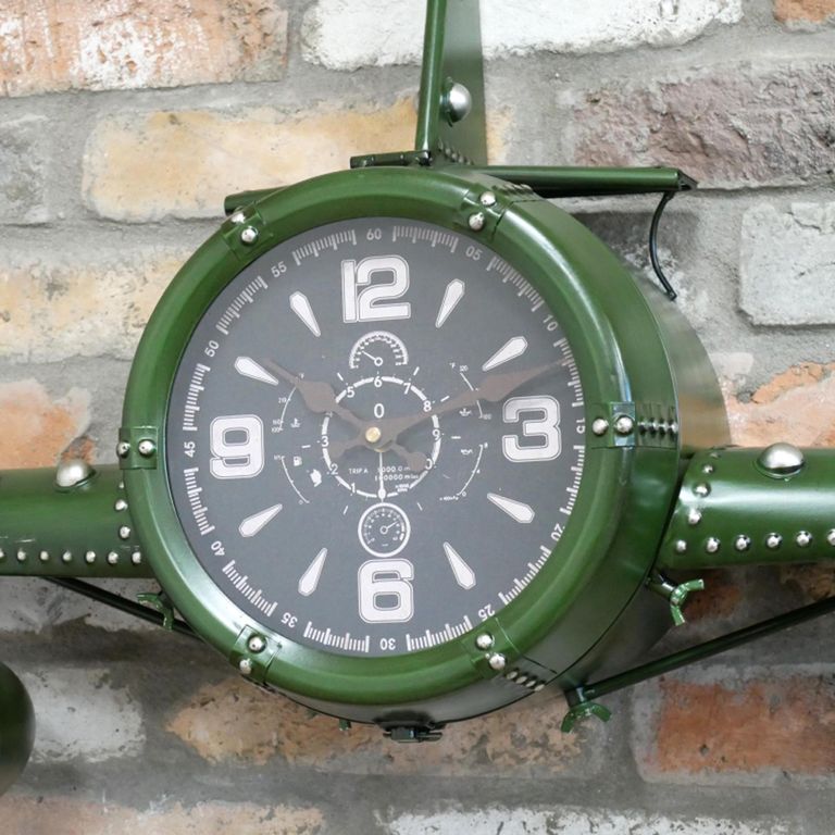 Vintage Aeroplane Wall Clock - Green - Metal