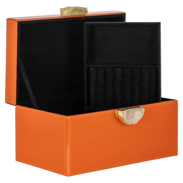 Lia Jewellery Storage Box - Orange - Glass Top