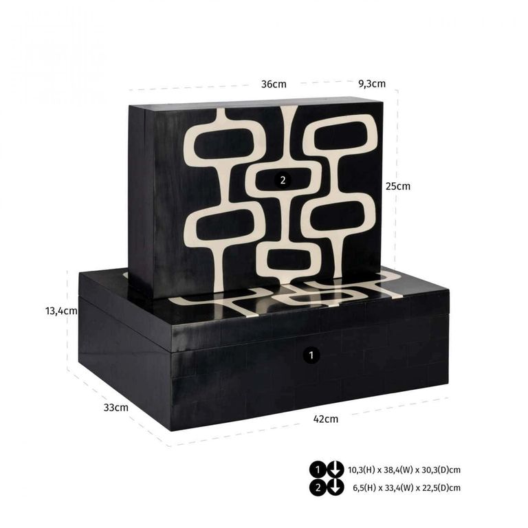 Lux Jewellery Storage Box - Set of 2 - Black and White - Ployresin