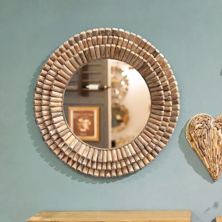 Driftwood Bamboo Large Round Wall Mirror