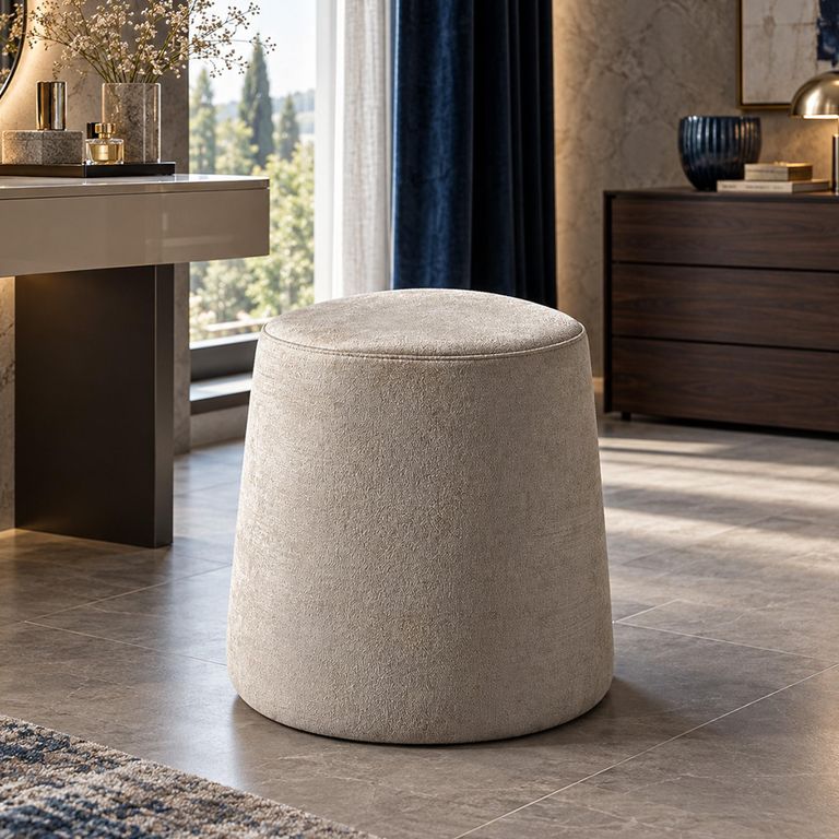 Smart Italian Beige Fabric Pouffe