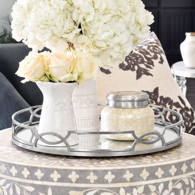 Anna Grey Mirrored Tray Chrome Decor