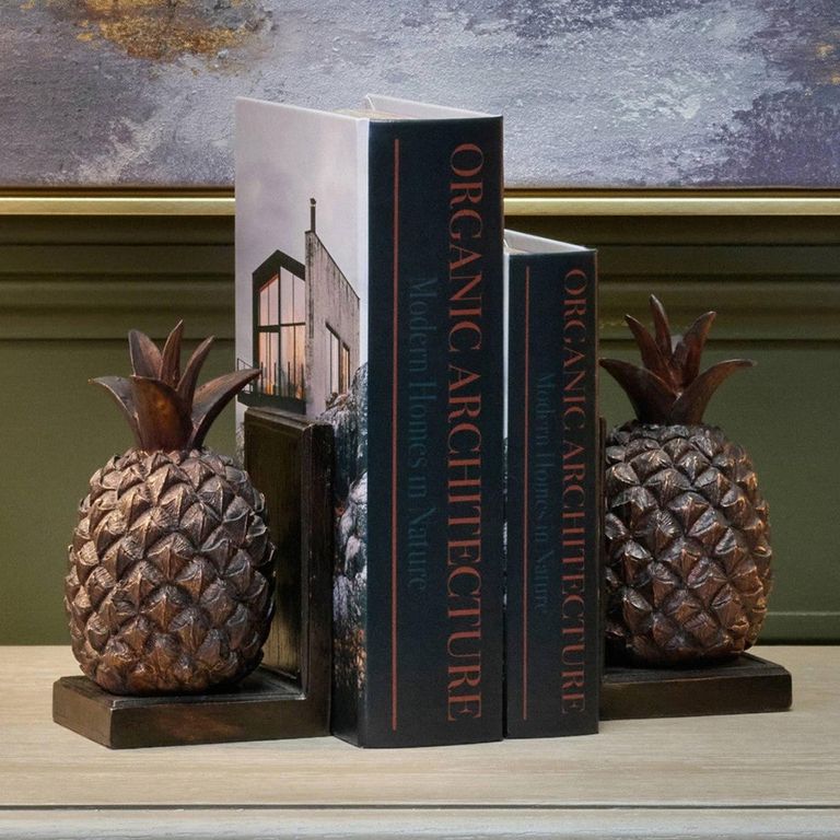 Copper Wood Pineapple Bookends Brown