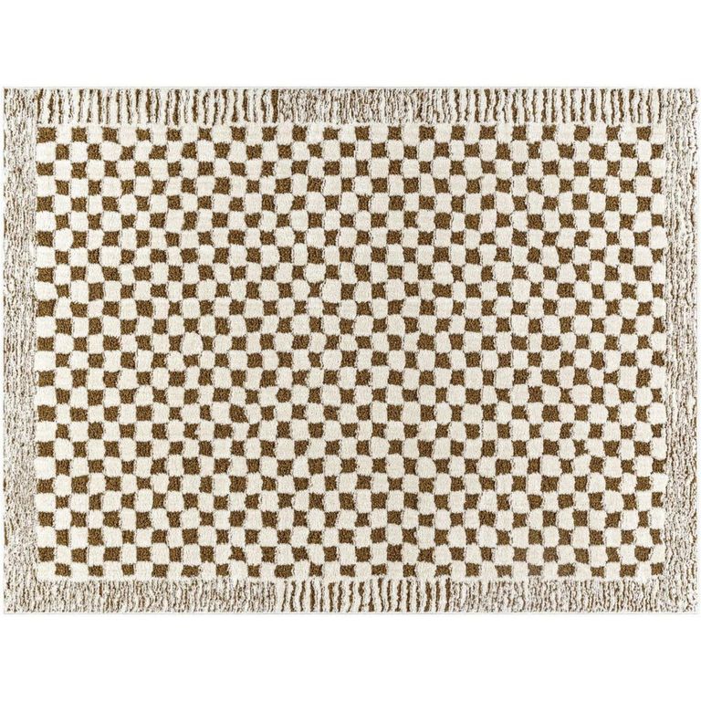 Freud Brown High Pile Checkered FEU2326 Rug - Sizes Available