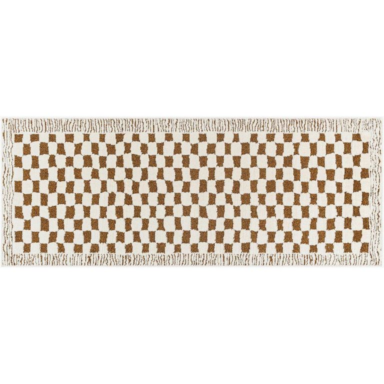 Freud Brown High Pile Checkered FEU2326 Runner - 80cm x 220cm