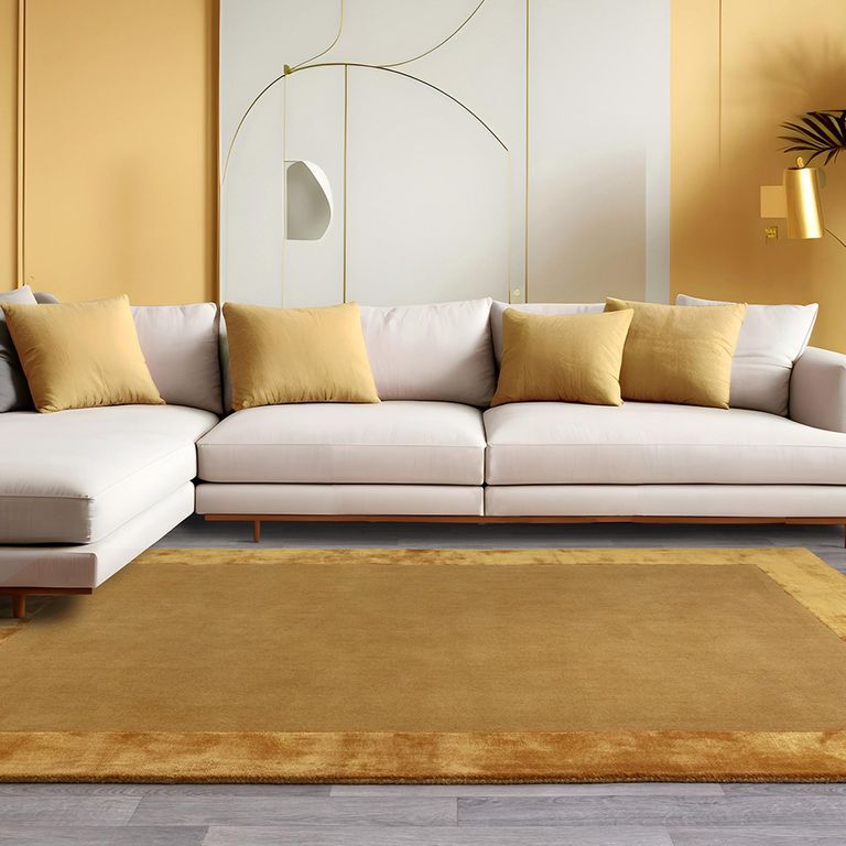 Contemporary Plain Ascot Rug - Gold - Sizes Available