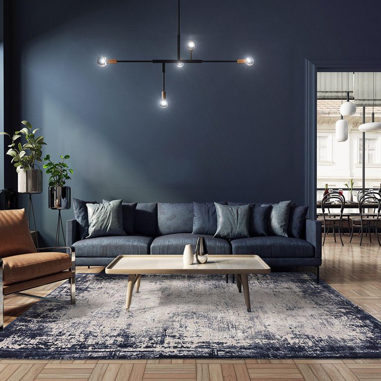 Easy Kuza Rug - Border - Navy - Sizes Available