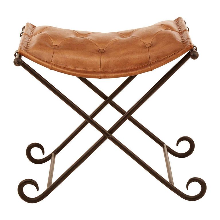 Buffalo Folding Stool - Brown - Leather with Iron