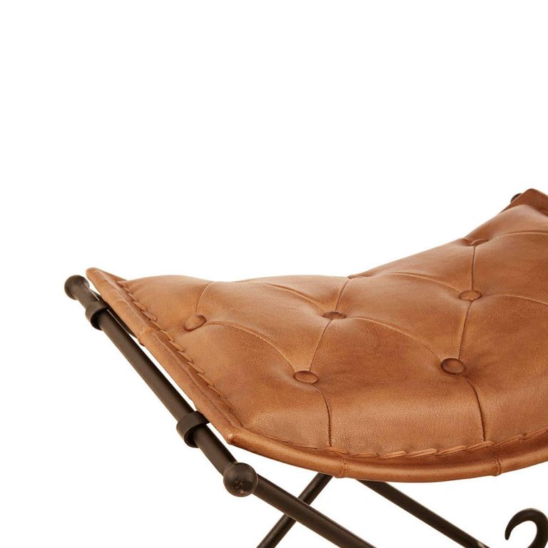 Buffalo Folding Stool - Brown - Leather with Iron