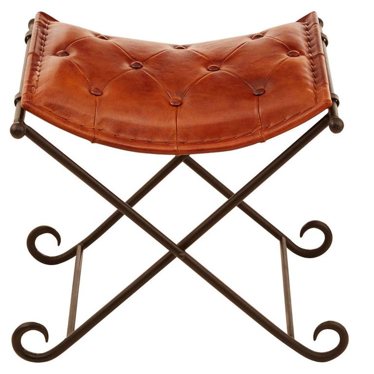 Buffalo Folding Stool - Tan - Leather with Metal