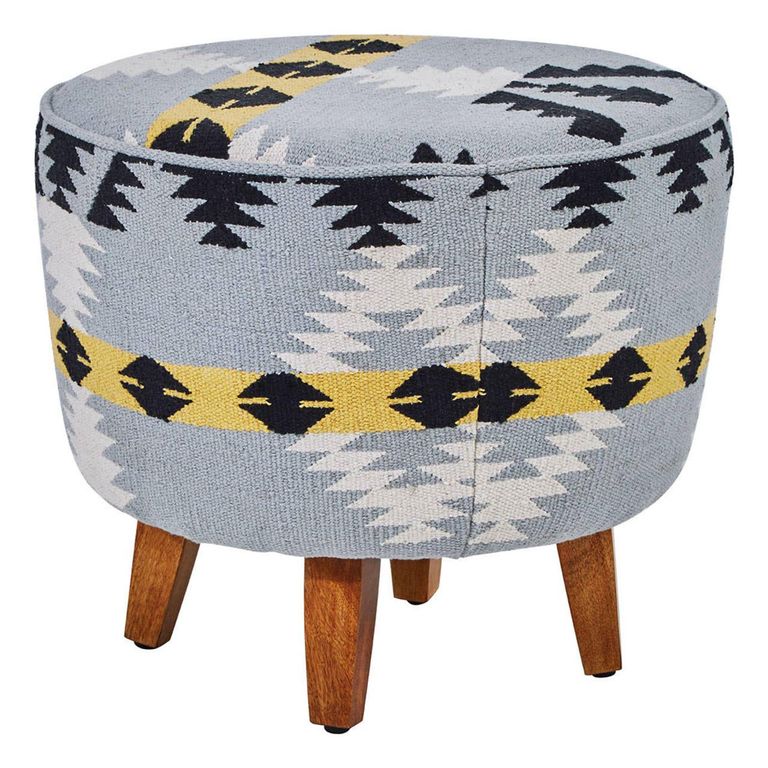 Cefena Footstool - Round - Blue Fabric