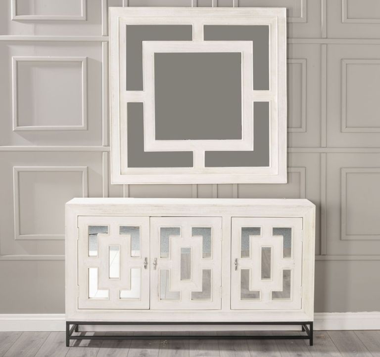 Clearance - Geo Wall Mirror - Square - 120cm x 120cm - White Washed Mango Wood