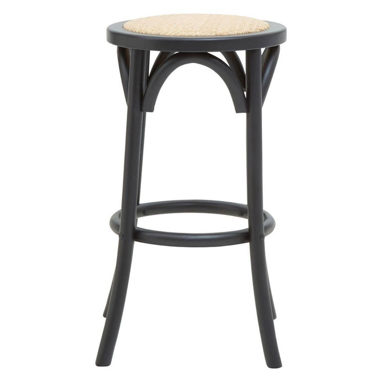 Corso Stool - Round - Black Birchwood and Natural Rattan