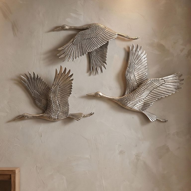 Crane Wall Art - Antique Gold - Trio - Cast Aluminium