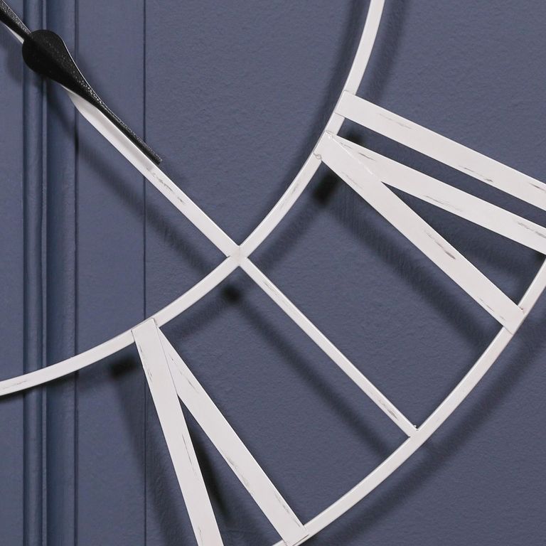 Distressed Metal Wall Clock - Off White - Twist Frame - Round