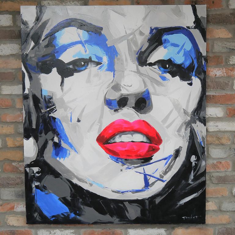 Grey and Blue Women Face Canvas Wall Art - Fabric
