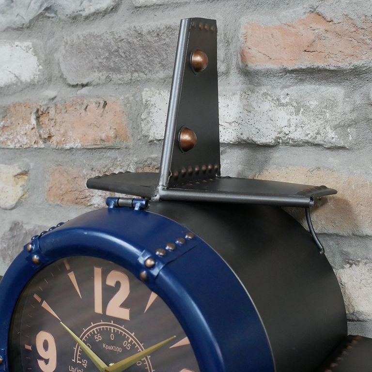 Aeroplane Wall Clock - Industrial Style - Blue & Black Metal