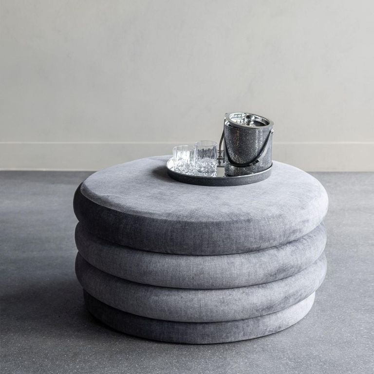 Casa Ottoman Storage Stool - Grey Velvet Fabric - Round
