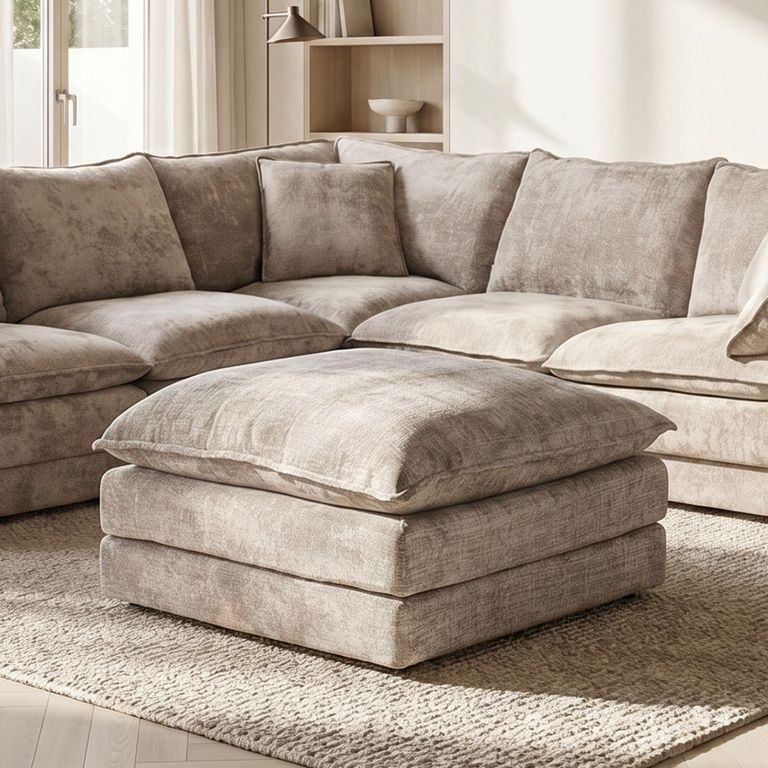 Solaya Footstool - Square - Beige Fabric