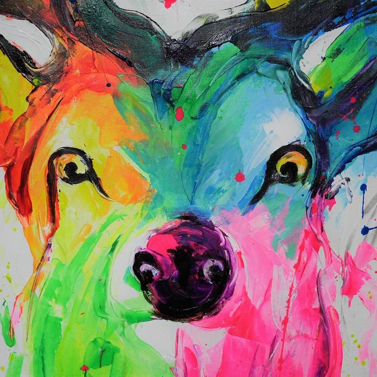 Stag Hand Painting Canvas Wall Art - 7462 - Fabric