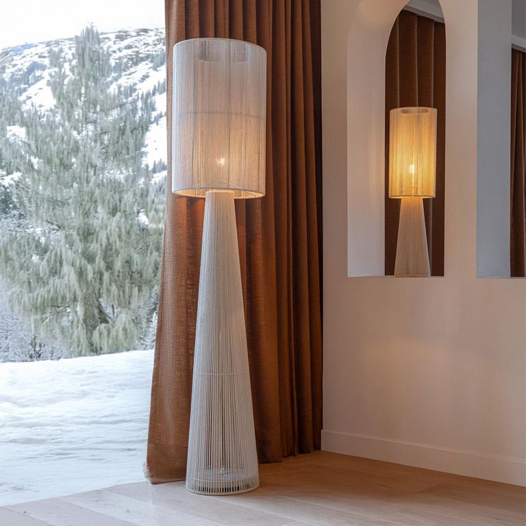 Greige Floor Lamp - Large - Rope Cloth - Conical Base - Beige