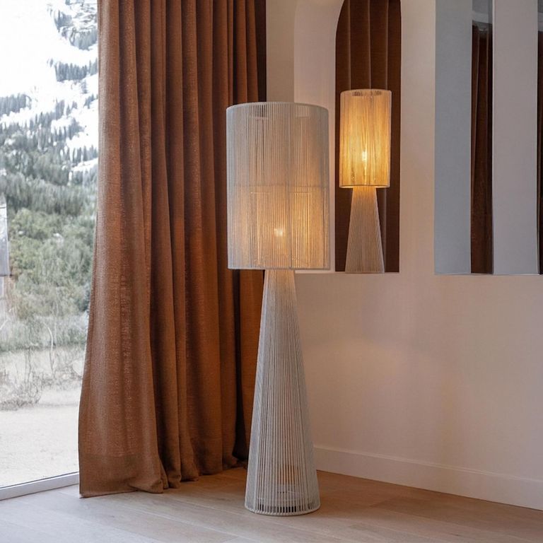 Greige Floor Lamp - Medium - Rope Cloth - Conical Base - Beige