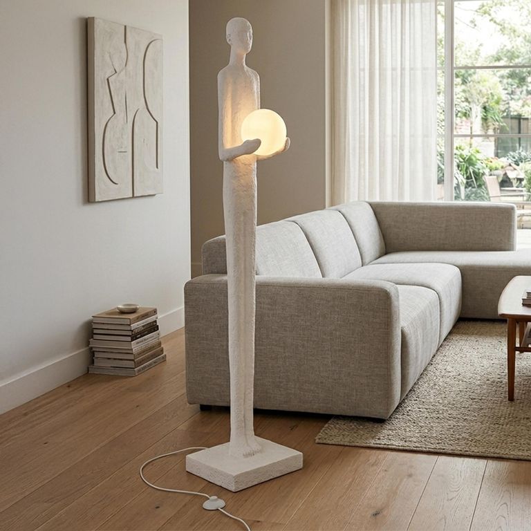 Person Floor Lamp - White - Polyresin