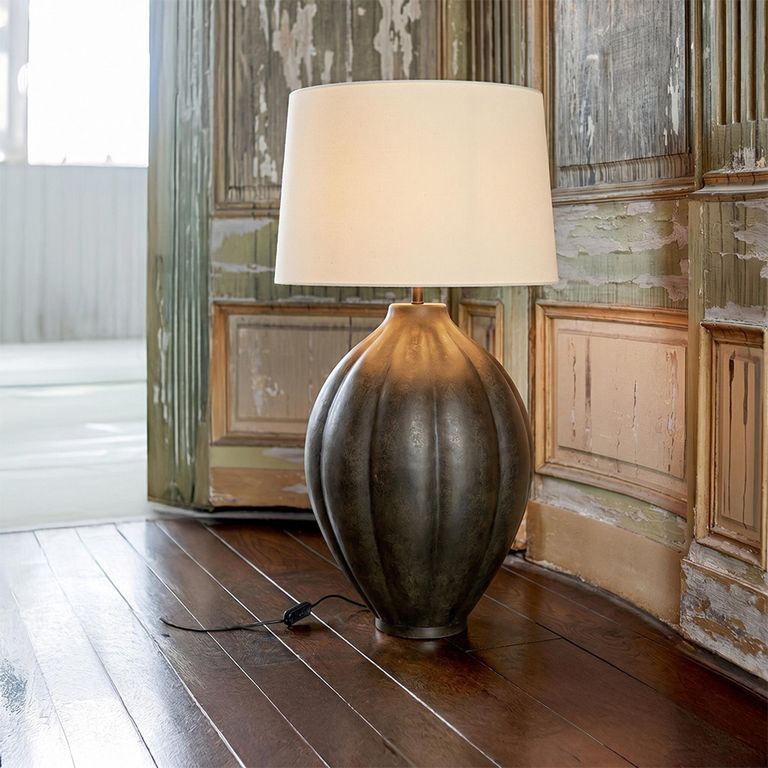Ribbed Table Lamp - Beige and Brown - Aluminium