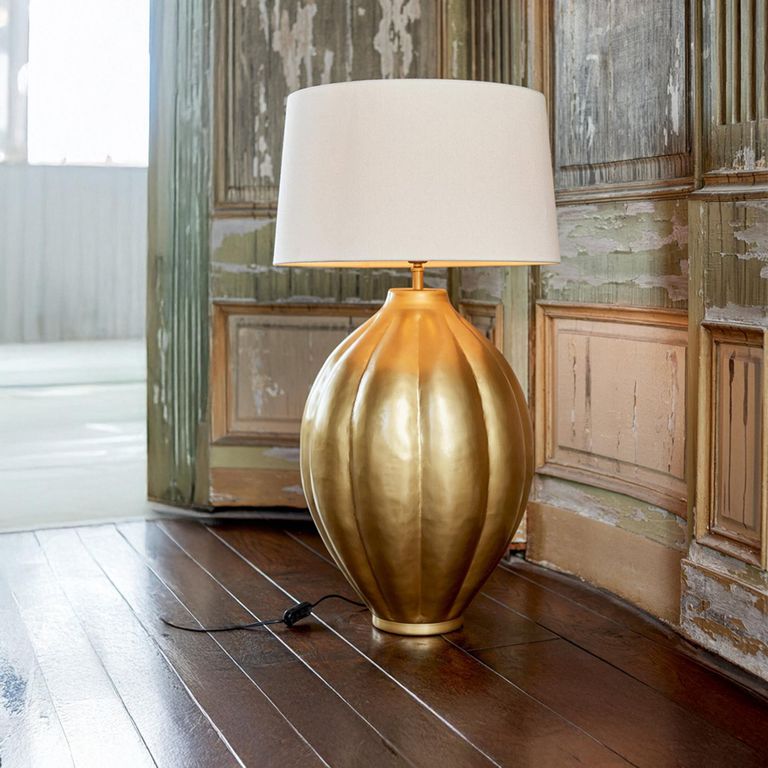 Ribbed Table Lamp - Beige and Gold - Aluminium