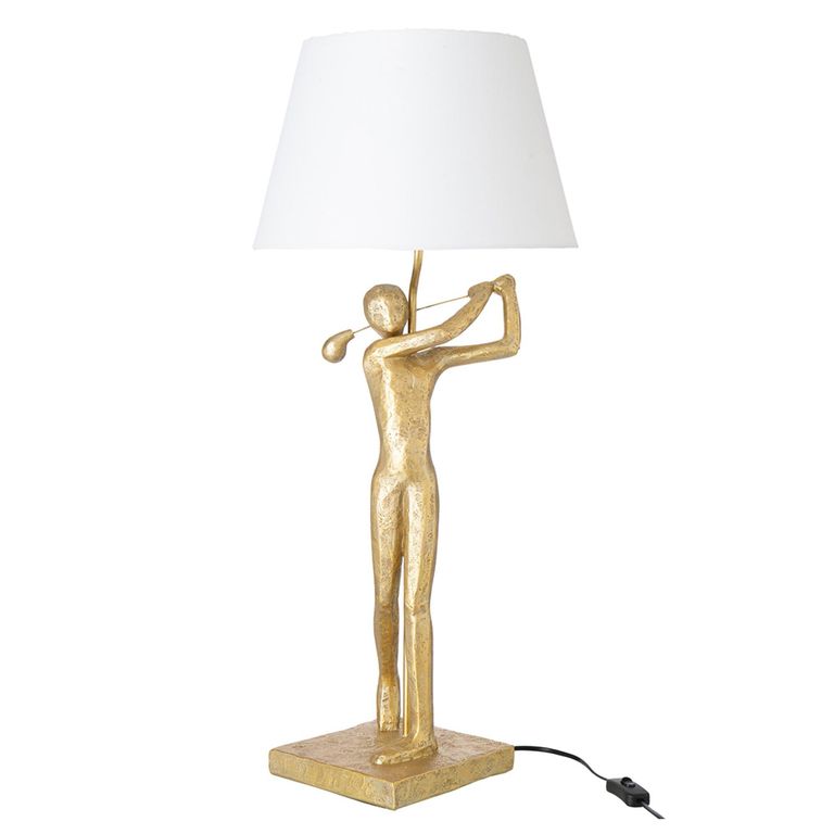 Golfer Table Lamp - White and Gold - Polyresin