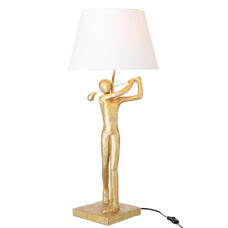Golfer Table Lamp - White and Gold - Polyresin