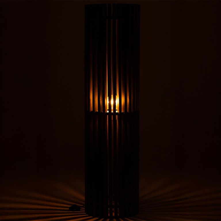 Ribbed Floor Lamp - Dark Brown - Mango Wood