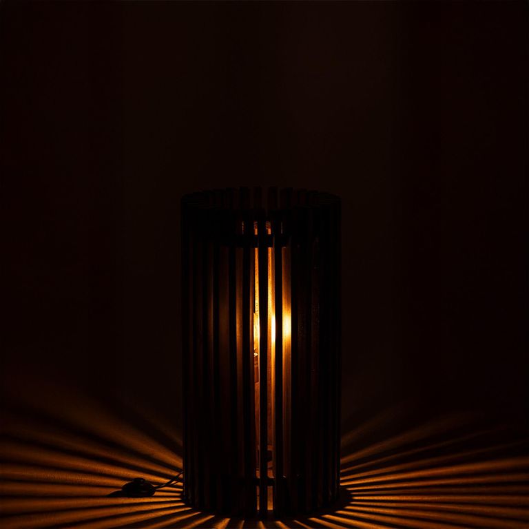 Ribbed Table Lamp - Dark Brown - Mango Wood