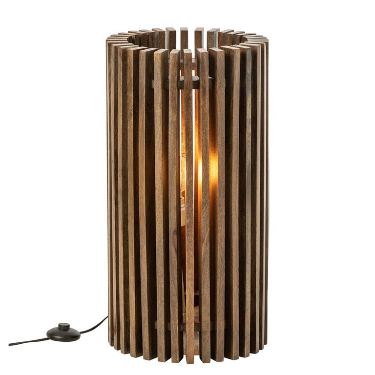 Ribbed Table Lamp - Dark Brown - Mango Wood