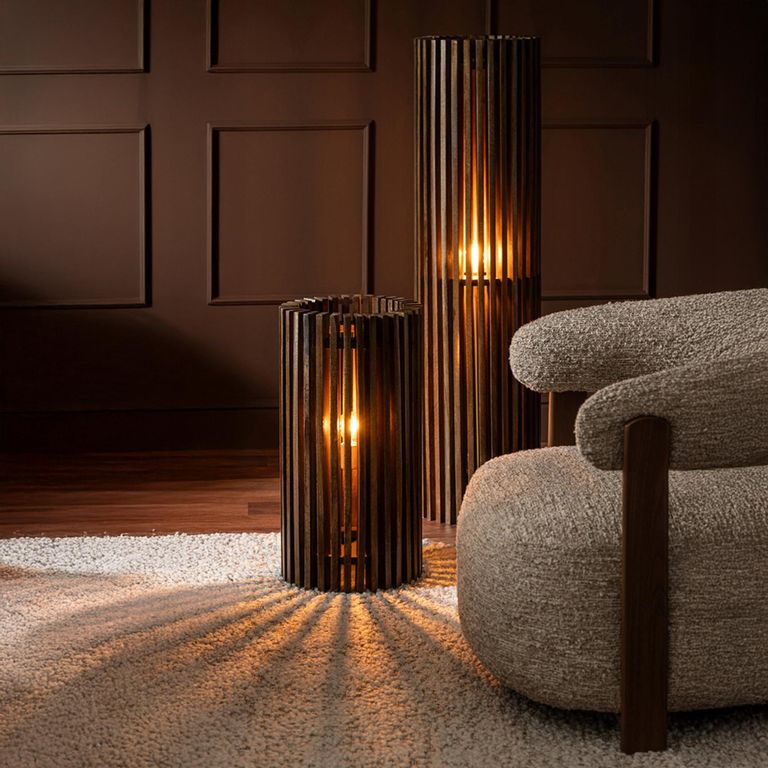 Ribbed Table Lamp - Dark Brown - Mango Wood