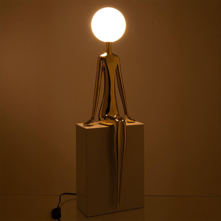 Seated Silhouette Table Lamp - Gold and White - Metal