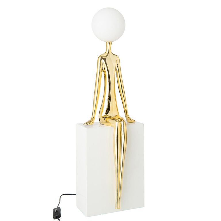Seated Silhouette Table Lamp - Gold and White - Metal