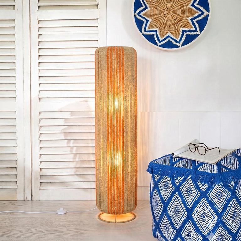 Cylinder Floor Lamp - Orange and Natural - Rope and Metal