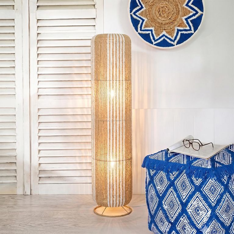 Cylinder Floor Lamp - White and Natural - Rope and Metal