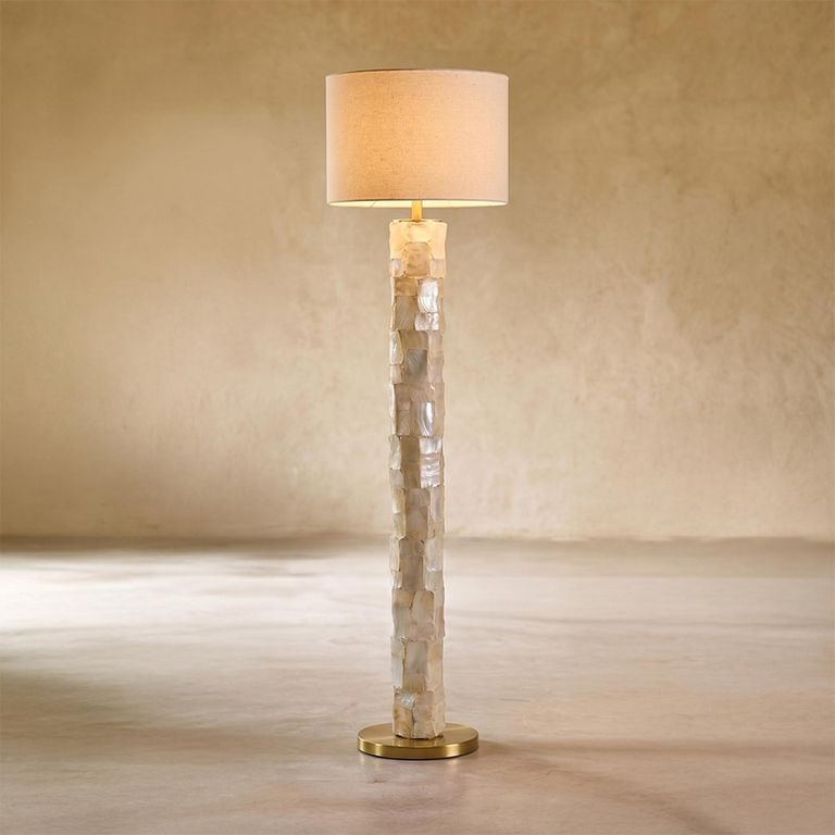 Pearl Effect Floor Lamp - Off White and Light Beige - Shell