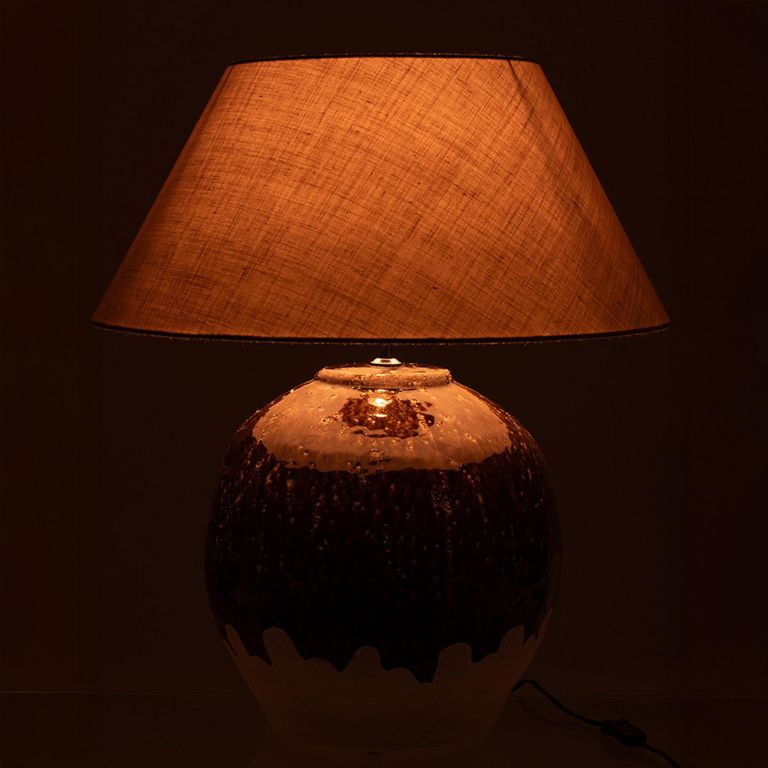 Clay Table Lamp - White and Dark Brown - Ceramic
