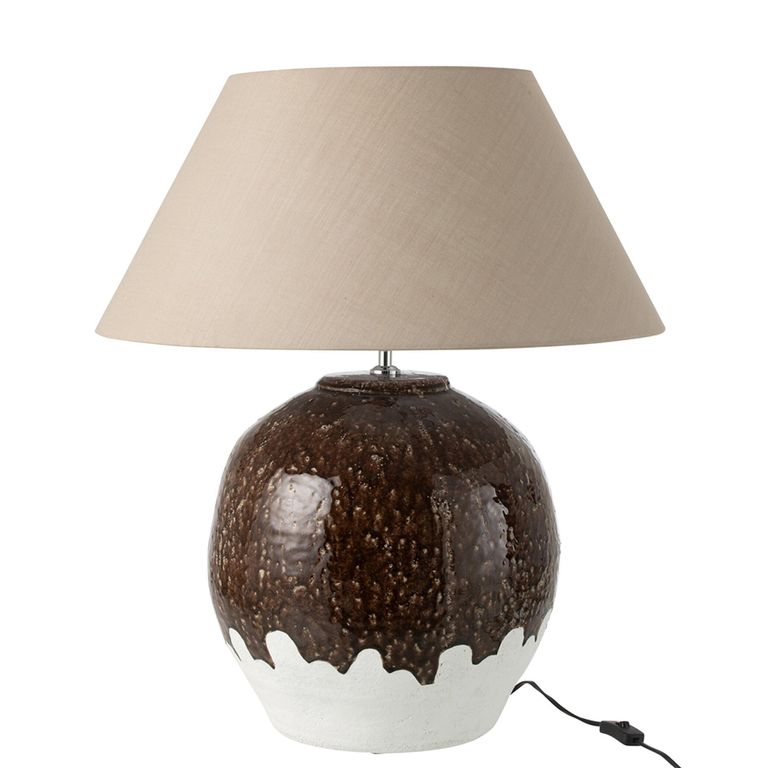 Clay Table Lamp - White and Dark Brown - Ceramic