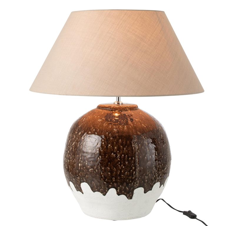 Clay Table Lamp - White and Dark Brown - Ceramic
