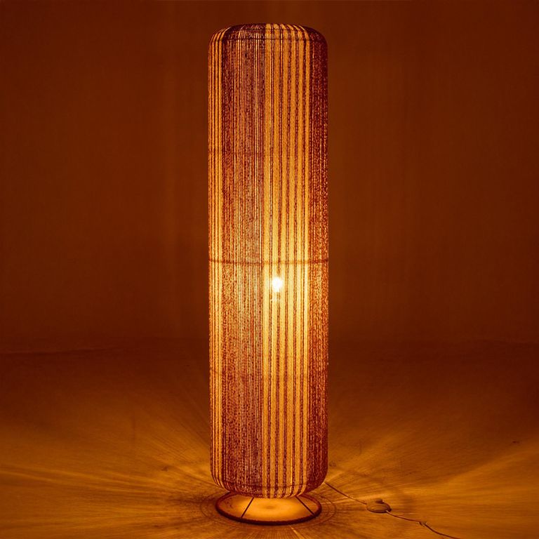 Cylinder Floor Lamp - White and Natural - Rope and Metal
